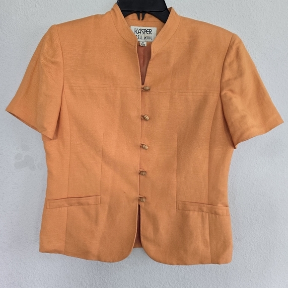 VTG Kasper ASL Linen Blend Jacket Women Sz 6P Orange Drum Rare Buttons Padded - Picture 2 of 11